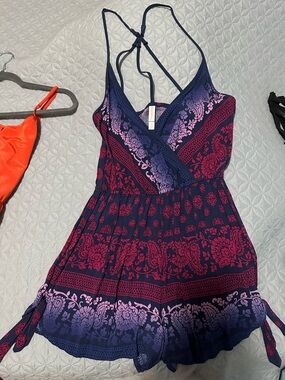 Xhilaration Navy & Magenta Floral Romper